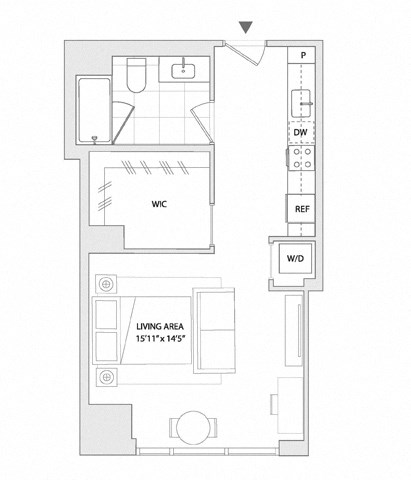Floor plan for studio, 1 bath, 492 sqft